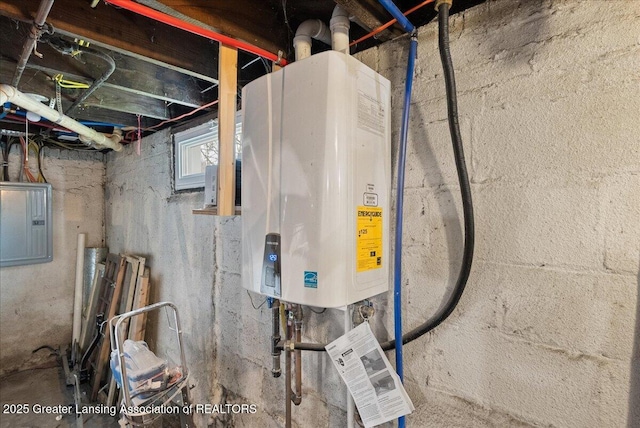 utilities with water heater and electric panel