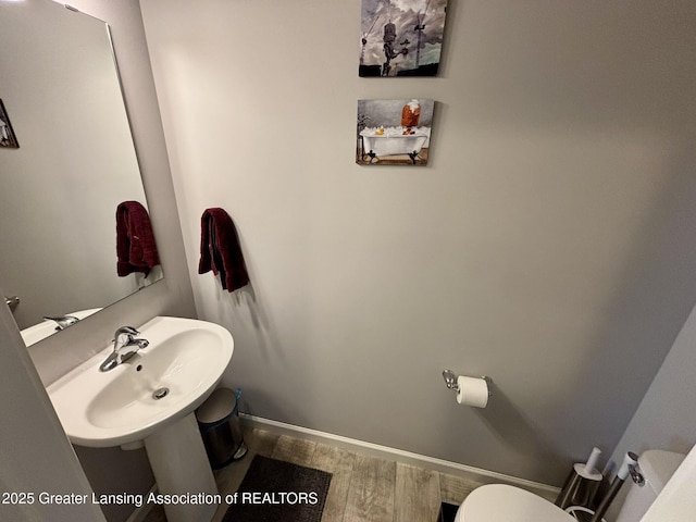 850 Saint Johns Chase, Grand Ledge, MI 48837 - bathroom featuring wood finished floors, baseboards, toilet, and a sink