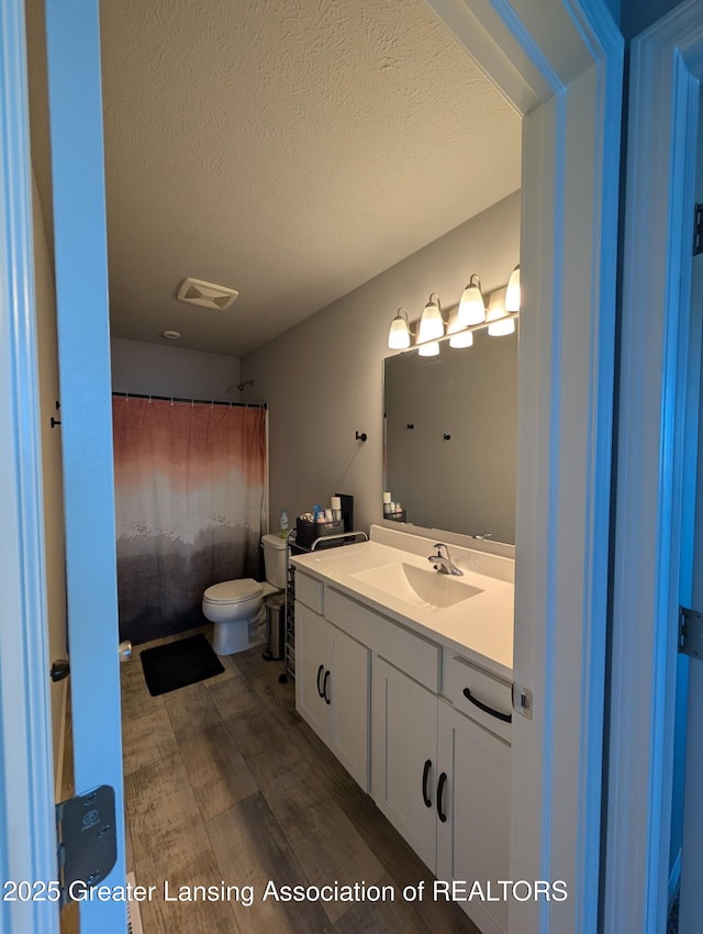 850 Saint Johns Chase, Grand Ledge, MI 48837 - bathroom with wood finished floors, toilet, a textured ceiling, and vanity