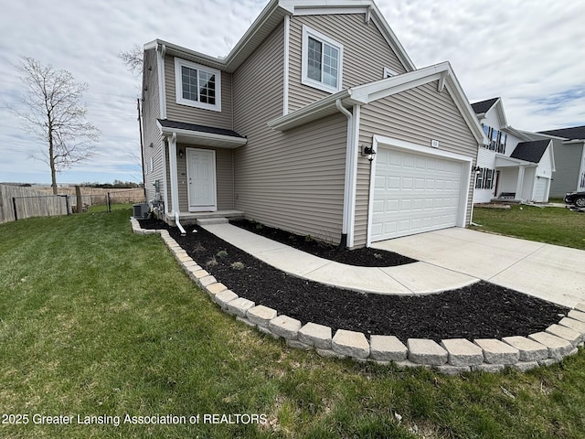 850 Saint Johns Chase, Grand Ledge, MI 48837 - view of front of house with concrete driveway, a garage, and cooling unit