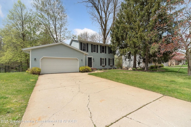 1212 Sandhill Dr, Dewitt, MI 48820 - colonial home with fence, a garage, concrete driveway, and a front yard