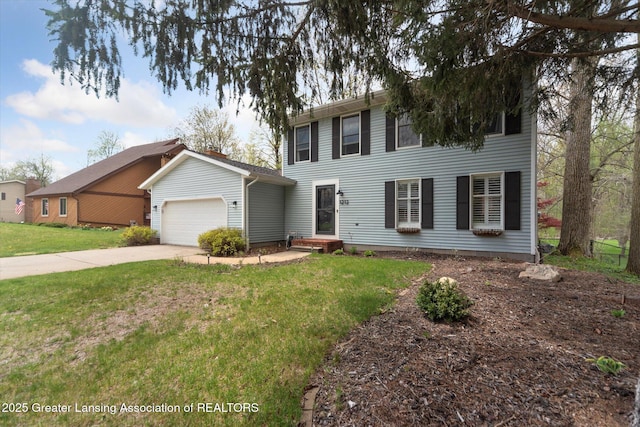 1212 Sandhill Dr, Dewitt, MI 48820 - colonial home featuring concrete driveway, a garage, and a front lawn