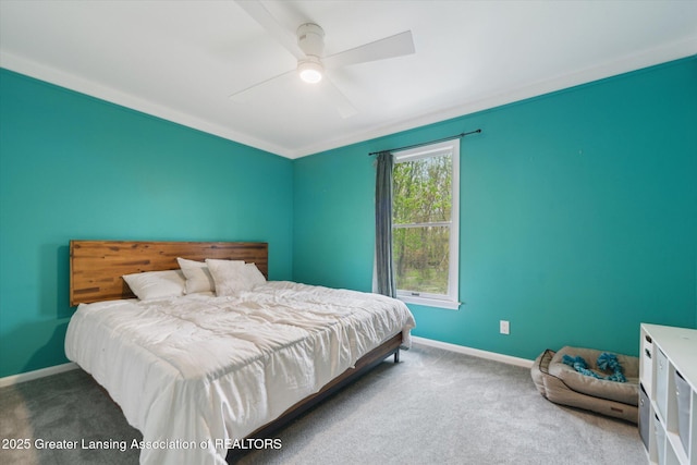 1212 Sandhill Dr, Dewitt, MI 48820 - bedroom featuring carpet, baseboards, and ceiling fan