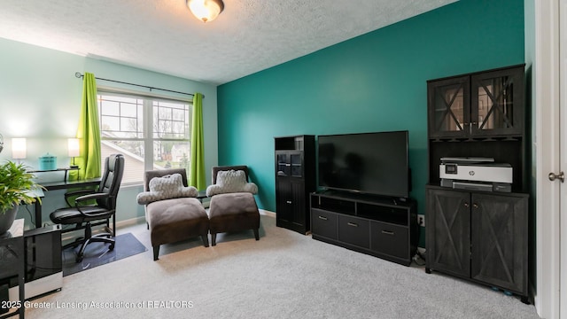 13799 Mead Creek Rd Unit 63D, Bath, MI 48808 - living room with a textured ceiling, carpet, an office area, and baseboards