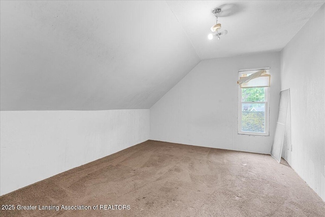 additional living space featuring carpet floors and vaulted ceiling