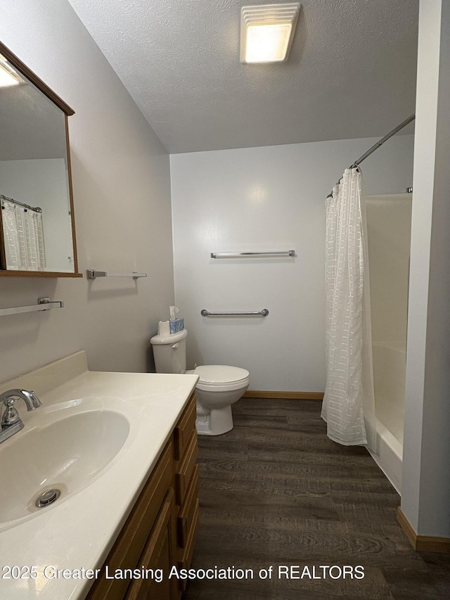 5205 N Bailey Rd, Coral, MI 49322 - bathroom with vanity, wood finished floors, and a textured ceiling