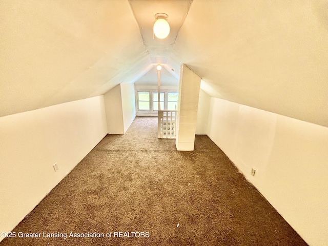 additional living space featuring carpet flooring and lofted ceiling