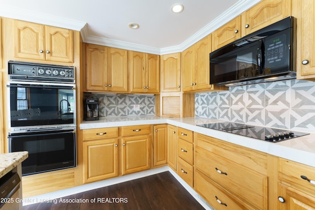 2820 N Lima Center Rd, Dexter, MI 48130 - kitchen with black appliances, light countertops, recessed lighting, and decorative backsplash