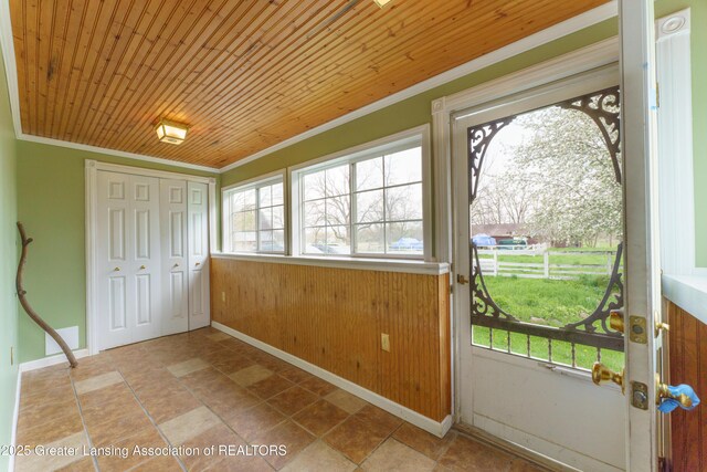 2820 N Lima Center Rd, Dexter, MI 48130 - interior space featuring wooden ceiling, a healthy amount of sunlight, and ornamental molding