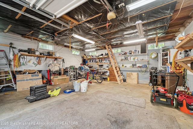 garage featuring a workshop area