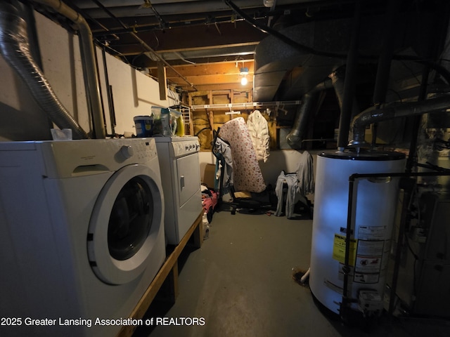 unfinished below grade area with washing machine and dryer and water heater