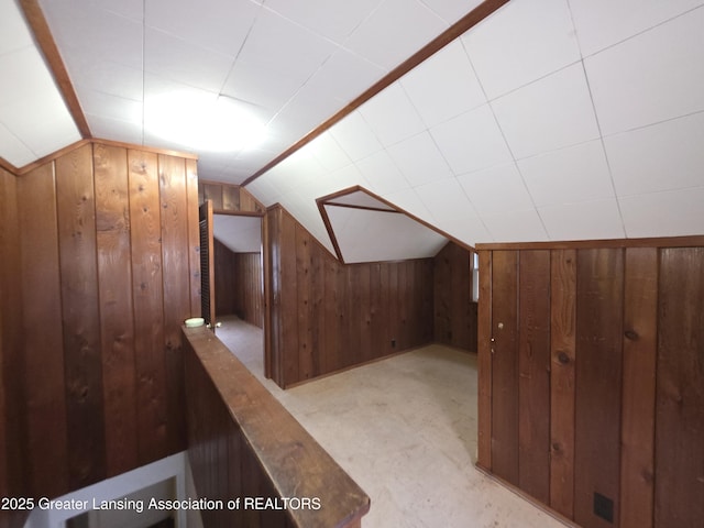 526 Fenton St, Lansing, MI 48910 - additional living space with wooden walls, lofted ceiling, and carpet