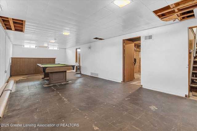 game room with billiards table and tile patterned floors