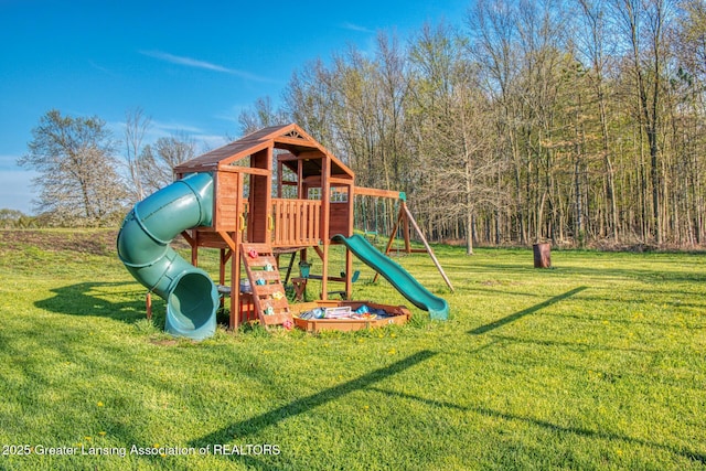 view of playground featuring a yard