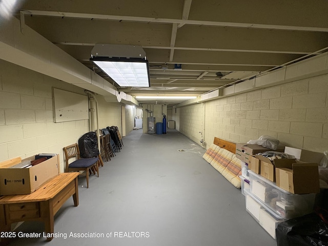 108 S Center St, Eaton Rapids, MI 48827 - unfinished basement with gas water heater and concrete block wall