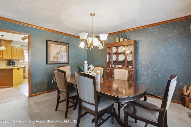 900 Oneida Woods Trl, Grand Ledge, MI 48837 - dining room featuring a chandelier, wallpapered walls, crown molding, and baseboards