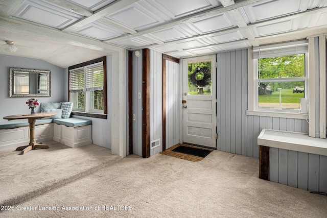 15496 Park Lake Rd, East Lansing, MI 48823 - entryway with carpet and lofted ceiling