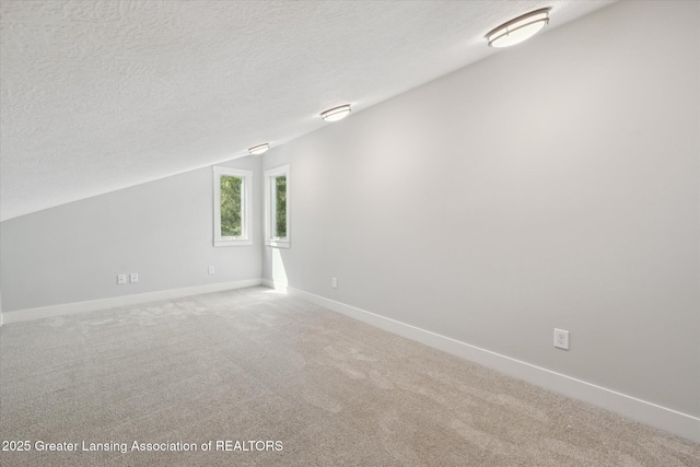 263 E Sherwood Rd, Williamston, MI 48895 - spare room with baseboards, carpet flooring, a textured ceiling, and vaulted ceiling