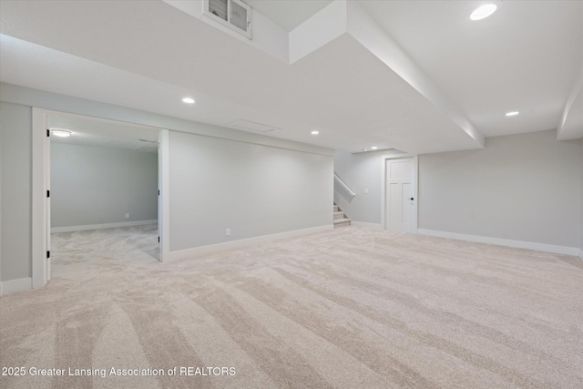 263 E Sherwood Rd, Williamston, MI 48895 - finished basement with carpet floors, recessed lighting, stairs, and baseboards