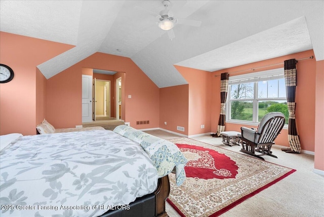 3837 Plover Pl, East Lansing, MI 48823 - bedroom featuring carpet floors, vaulted ceiling, baseboards, and ceiling fan