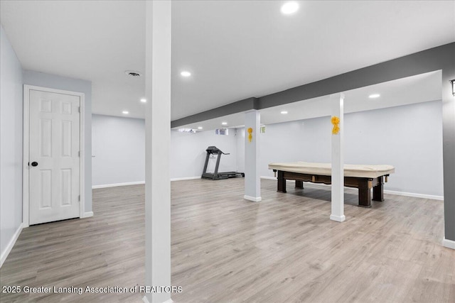 1263 Leeward Dr, Okemos, MI 48864 - finished basement featuring recessed lighting, wood finished floors, pool table, and baseboards