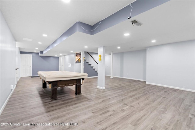 1263 Leeward Dr, Okemos, MI 48864 - playroom with baseboards, light wood-style flooring, billiards table, and recessed lighting