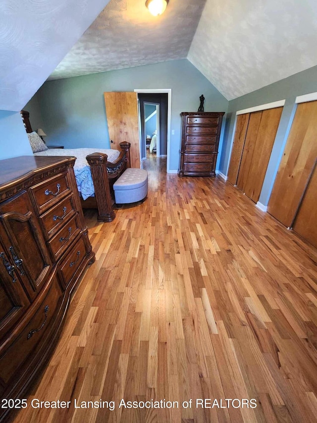 1048 Chris J Dr, Lansing, MI 48917 - bedroom with light wood-style flooring, lofted ceiling, two closets, and baseboards