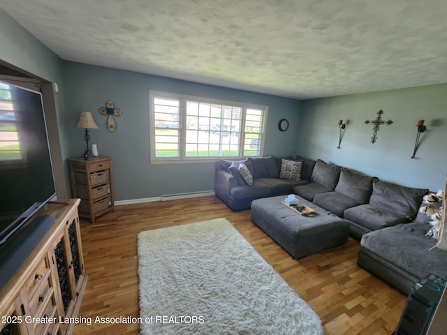 1048 Chris J Dr, Lansing, MI 48917 - living room with wood finished floors, baseboards, and a textured ceiling