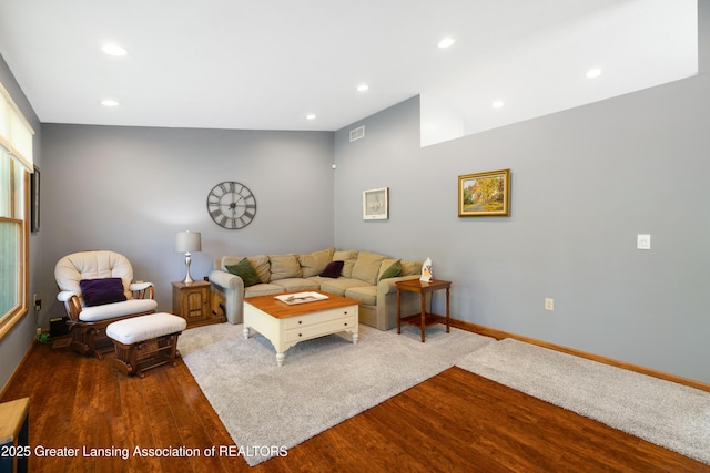 2335 N Concord Rd, Albion, MI 49224 - living room with dark wood-style flooring, recessed lighting, and baseboards