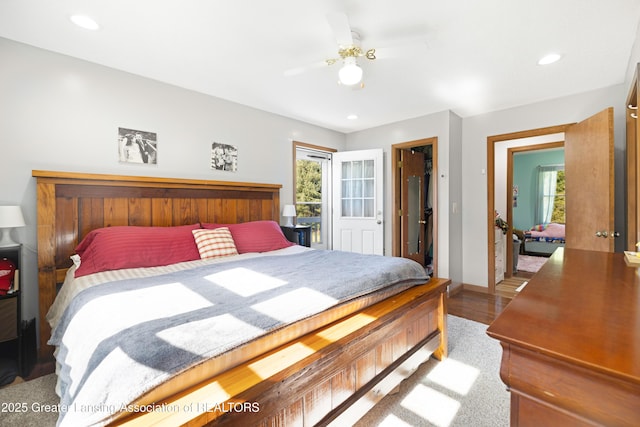 2335 N Concord Rd, Albion, MI 49224 - bedroom featuring ceiling fan, wood finished floors, baseboards, and recessed lighting