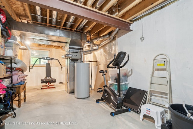 exercise room with water heater