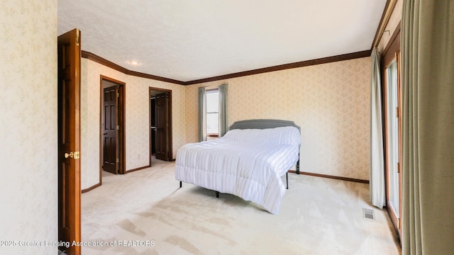 4245 Sandridge Dr, Okemos, MI 48864 - bedroom featuring crown molding, light carpet, and baseboards