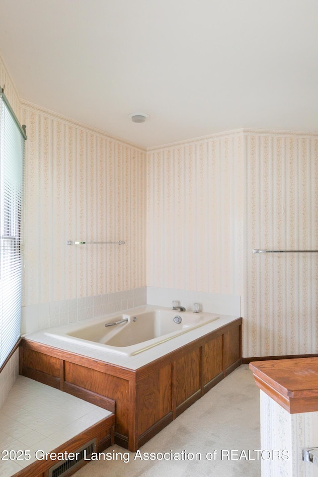 4245 Sandridge Dr, Okemos, MI 48864 - bathroom featuring a bath and wallpapered walls