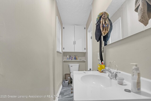 114 Haze St, Lansing, MI 48917 - bathroom with a sink, toilet, a textured ceiling, and baseboards