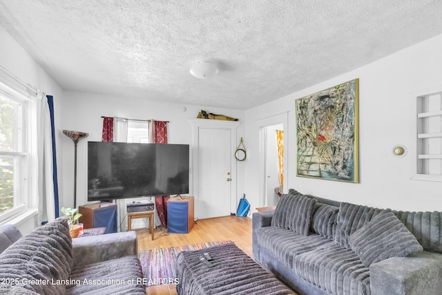 922 Dakin St, Lansing, MI 48912 - living area with plenty of natural light, a textured ceiling, and wood finished floors