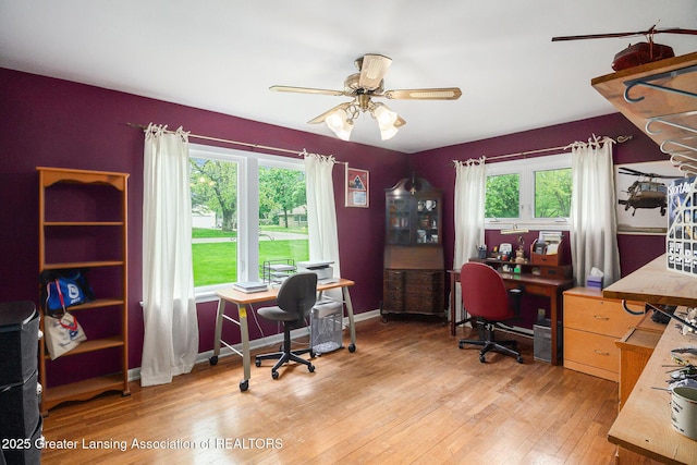 12197 W Greenfield Rd, Lansing, MI 48917 - office with plenty of natural light, light wood-style floors, a ceiling fan, and baseboards