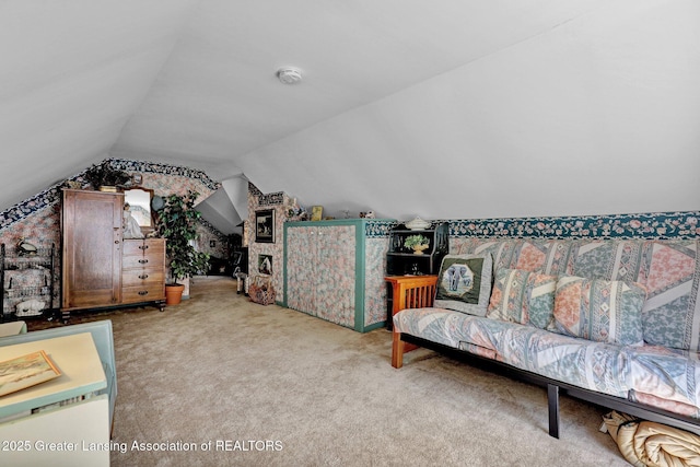411 Jackson St, Grand Ledge, MI 48837 - additional living space with carpet floors and vaulted ceiling