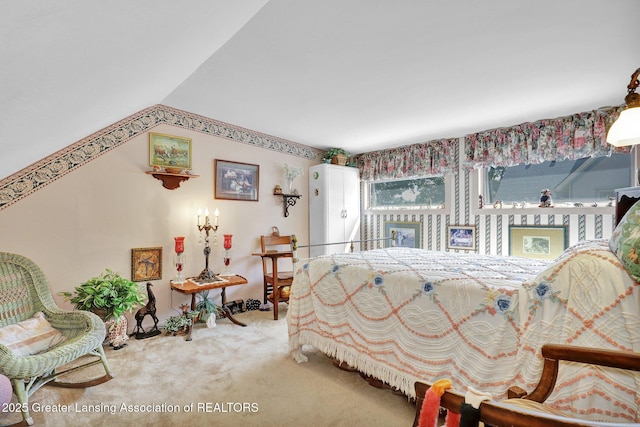 411 Jackson St, Grand Ledge, MI 48837 - carpeted bedroom featuring vaulted ceiling