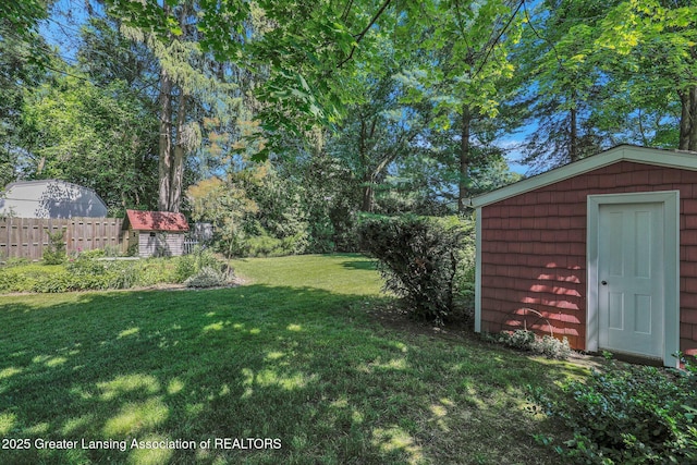 411 Jackson St, Grand Ledge, MI 48837 - view of yard featuring a shed and an outdoor structure