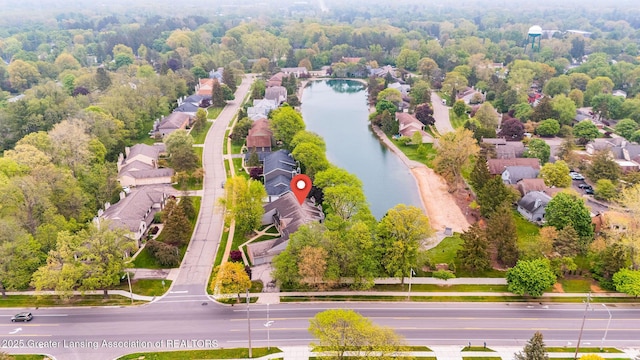 1455 Lakeside Dr, East Lansing, MI 48823 - aerial perspective of suburban area featuring a large body of water