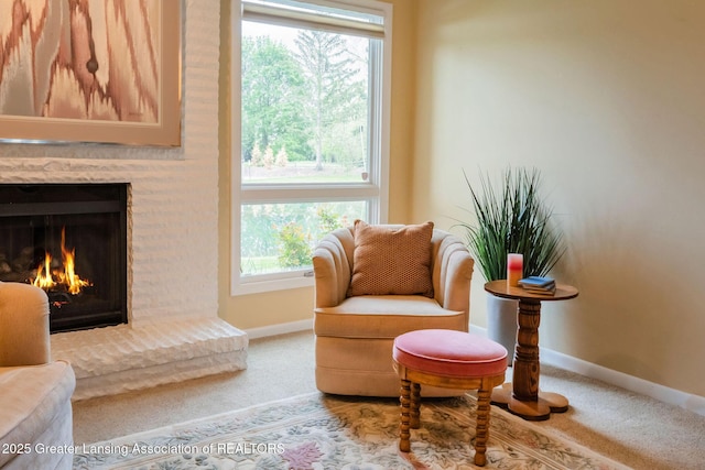 1455 Lakeside Dr, East Lansing, MI 48823 - sitting room with baseboards, a lit fireplace, and carpet