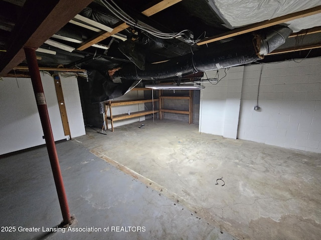 6815 Aurelius Rd, Lansing, MI 48911 - unfinished below grade area featuring concrete block wall