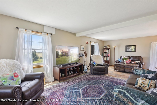 12898 Walker Rd, Leslie, MI 49251 - living room with beamed ceiling