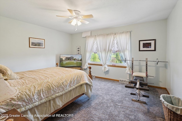 12898 Walker Rd, Leslie, MI 49251 - bedroom with carpet, baseboards, and ceiling fan