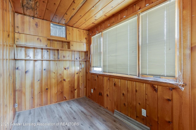 635 Division St, East Lansing, MI 48823 - spare room featuring wood finished floors, wood walls, and wooden ceiling
