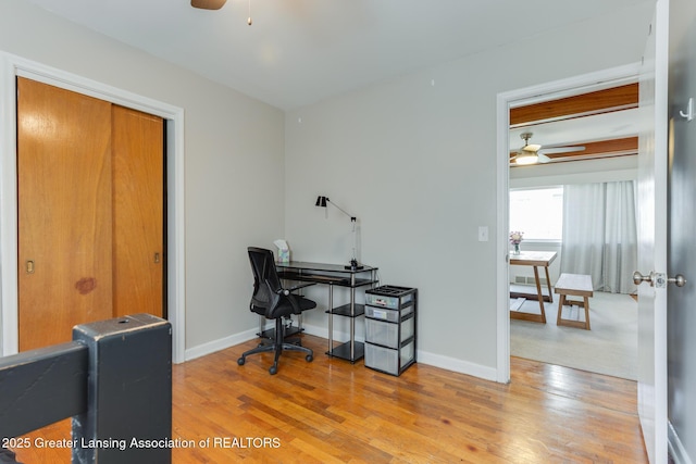 635 Division St, East Lansing, MI 48823 - office area featuring ceiling fan, light wood-style flooring, and baseboards