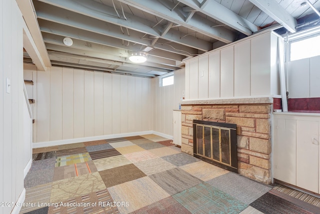 635 Division St, East Lansing, MI 48823 - basement with a stone fireplace