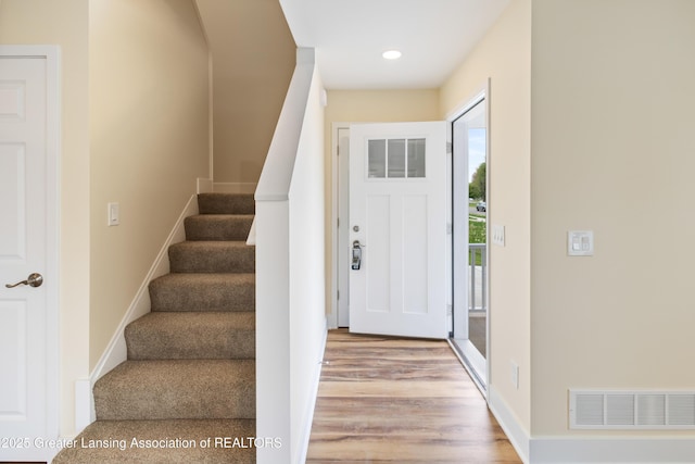 4205 Glenburne Blvd, Lansing, MI 48911 - foyer entrance featuring stairway, recessed lighting, light wood-type flooring, and baseboards