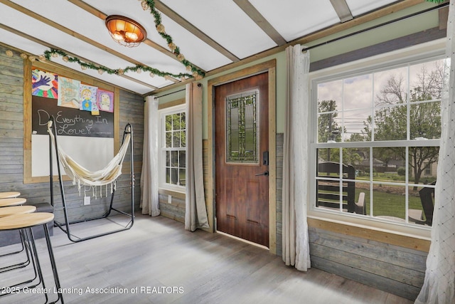513 E Grand River Rd, Laingsburg, MI 48848 - foyer featuring wood walls and wood finished floors