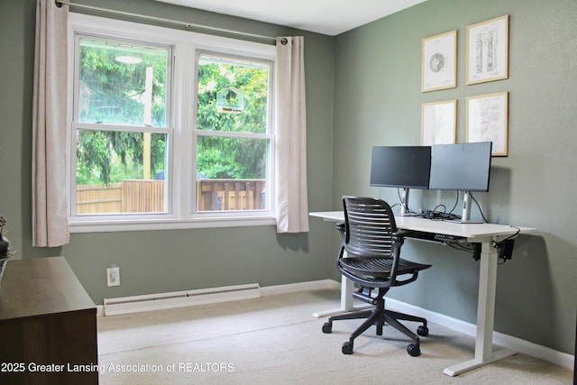 14275 Webster Rd, Bath, MI 48808 - home office featuring baseboard heating, carpet floors, and baseboards